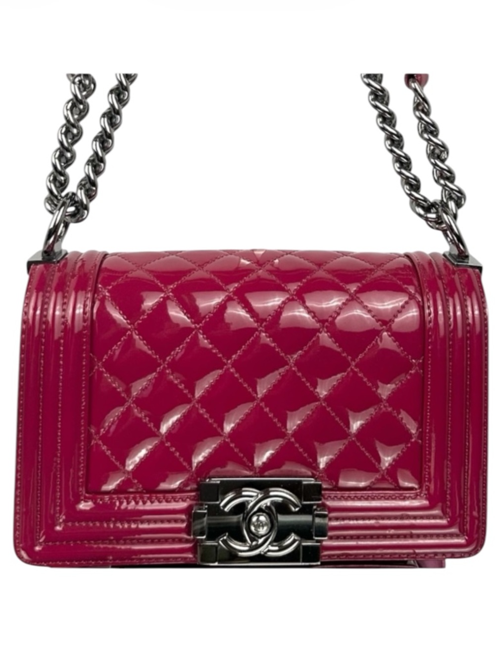 CHANEL BOY Chain Shoulder Bag Patent Rouge Mini 19 series